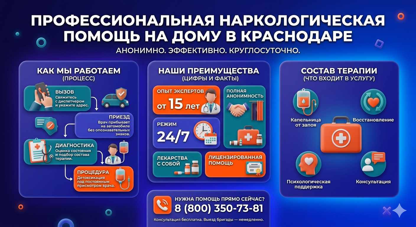 Инфографика о принципах лечения алкоголизма на дому в Луховицах: этапы вызова нарколога, преимущества анонимной детоксикации и состав медицинской помощи.